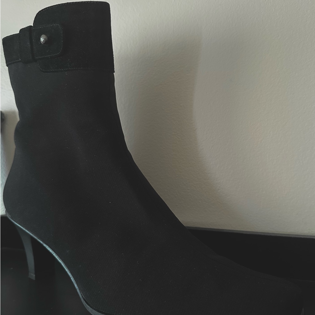 Stuart Weitzman Black Suede Ankle Boot With Kitten Heel